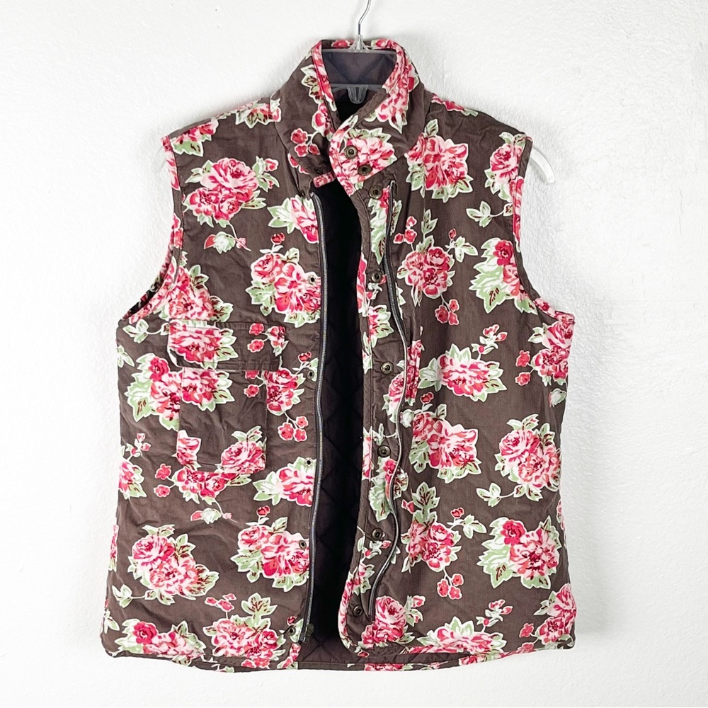 MATILDA JANE Sydney Reversible Brown Quilted Corduroy Floral Vest, Size Small